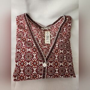 Max Studio Womens Blouse Red Button Up Short Sleeve W/ Tie Front, Size Small